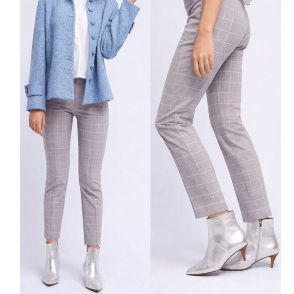 Anthropologie Cartonnier Gray Cropped Windowpane Trousers‎ Pants Size 6
